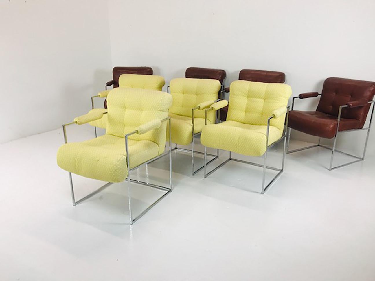 Thin Line Chrome Midcentury Armchairs by Milo Baughman 'Set of 8' In Good Condition In Dallas, TX