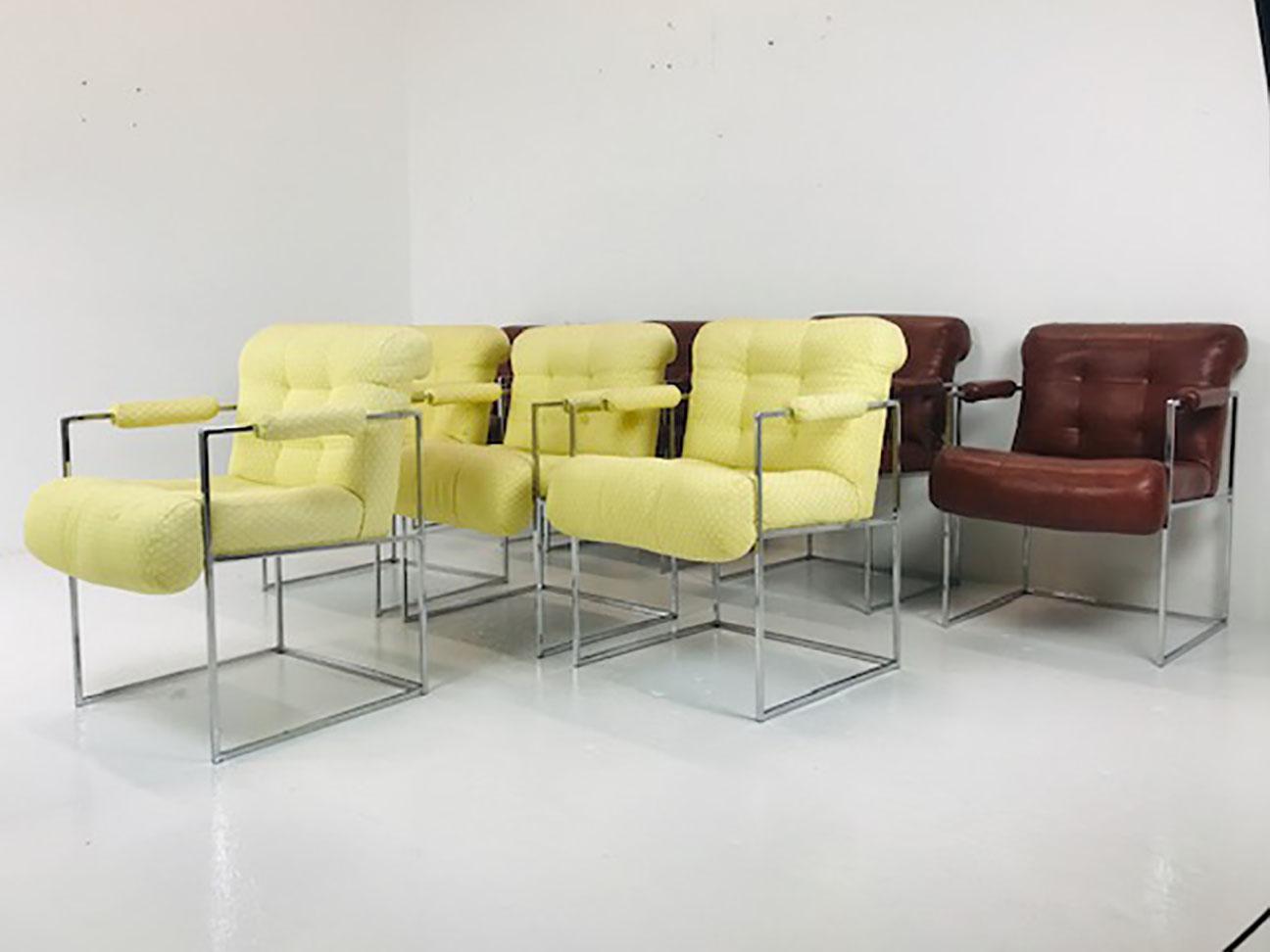 Late 20th Century Thin Line Chrome Midcentury Armchairs by Milo Baughman 'Set of 8'
