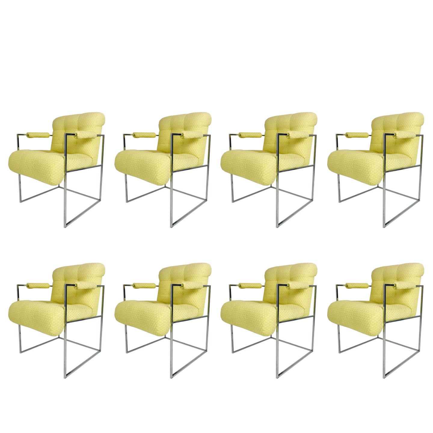 Thin Line Chrome Midcentury Armchairs by Milo Baughman 'Set of 8'