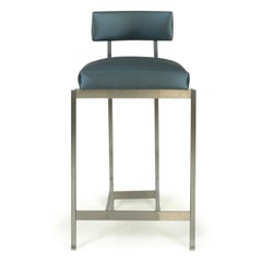 Thin Metal Frame Bar Stool with Metallic Vinyl Seat