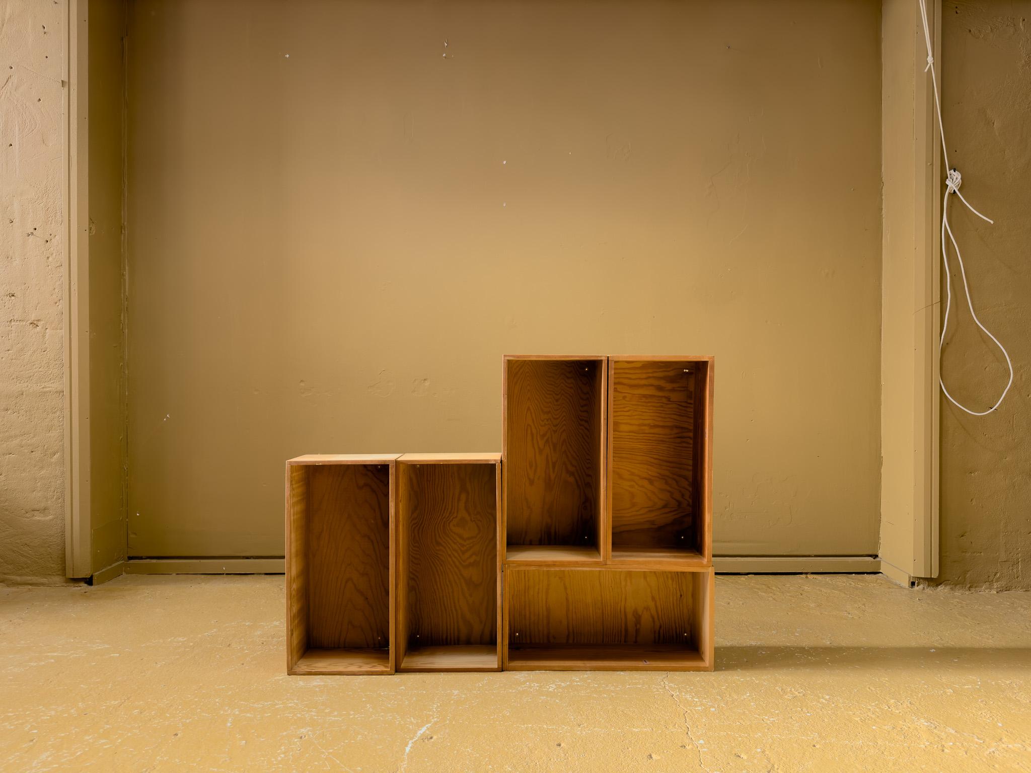 Questo set di mobili modulari in pino danese degli anni '70 offre versatilità, funzionalità e un'estetica calda e naturale. Realizzati in legno di pino massiccio, questi mobili presentano una ricca venatura con nodi organici che ne esaltano il