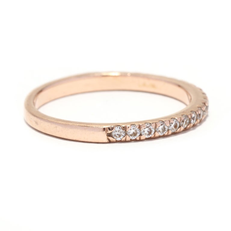 Thin Moissanite Wedding Band, 14K Rose Gold, Stackable at 1stDibs