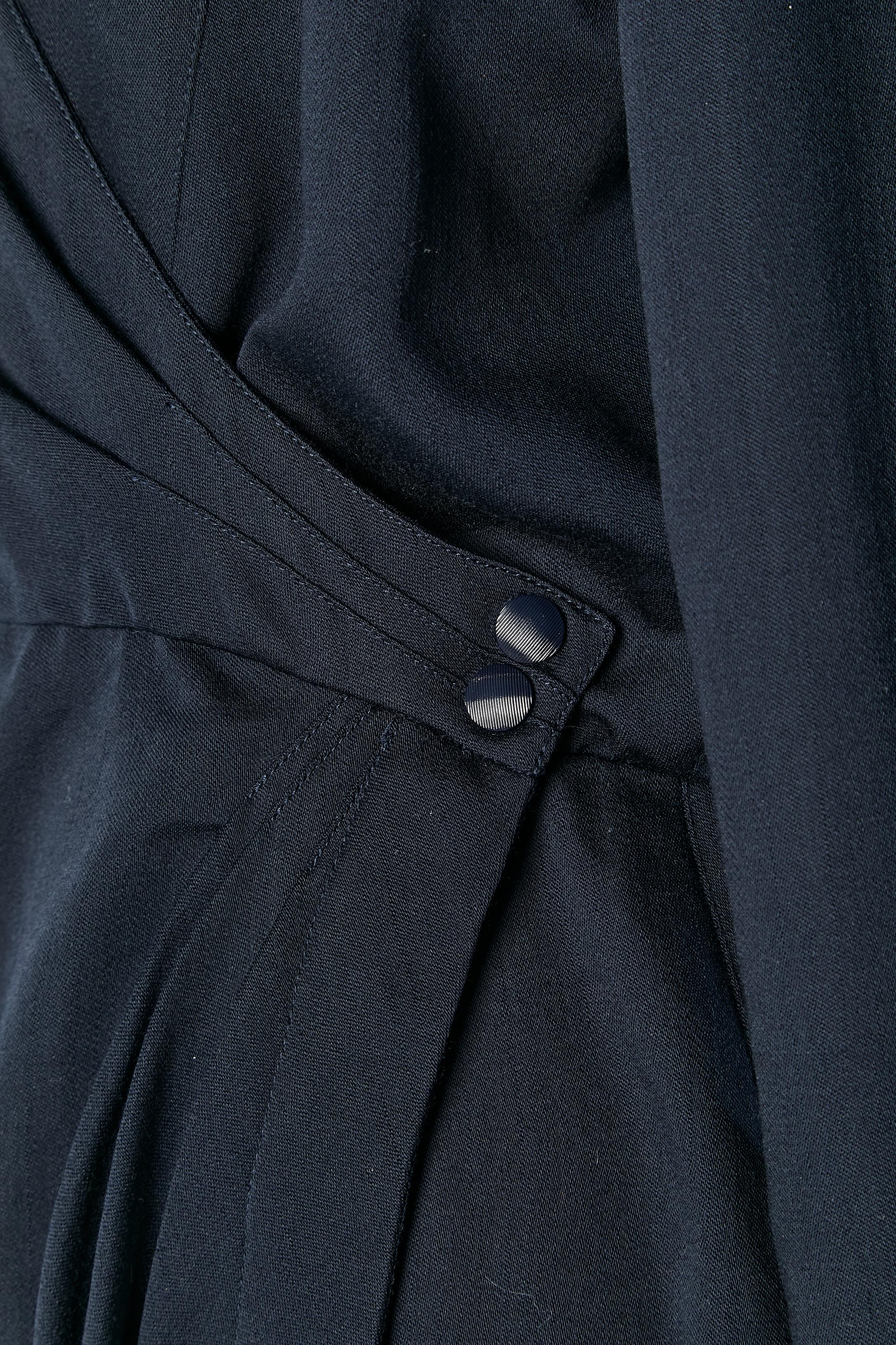Black Thin navy blue wool wrap dress THIERRY MUGLER For Sale