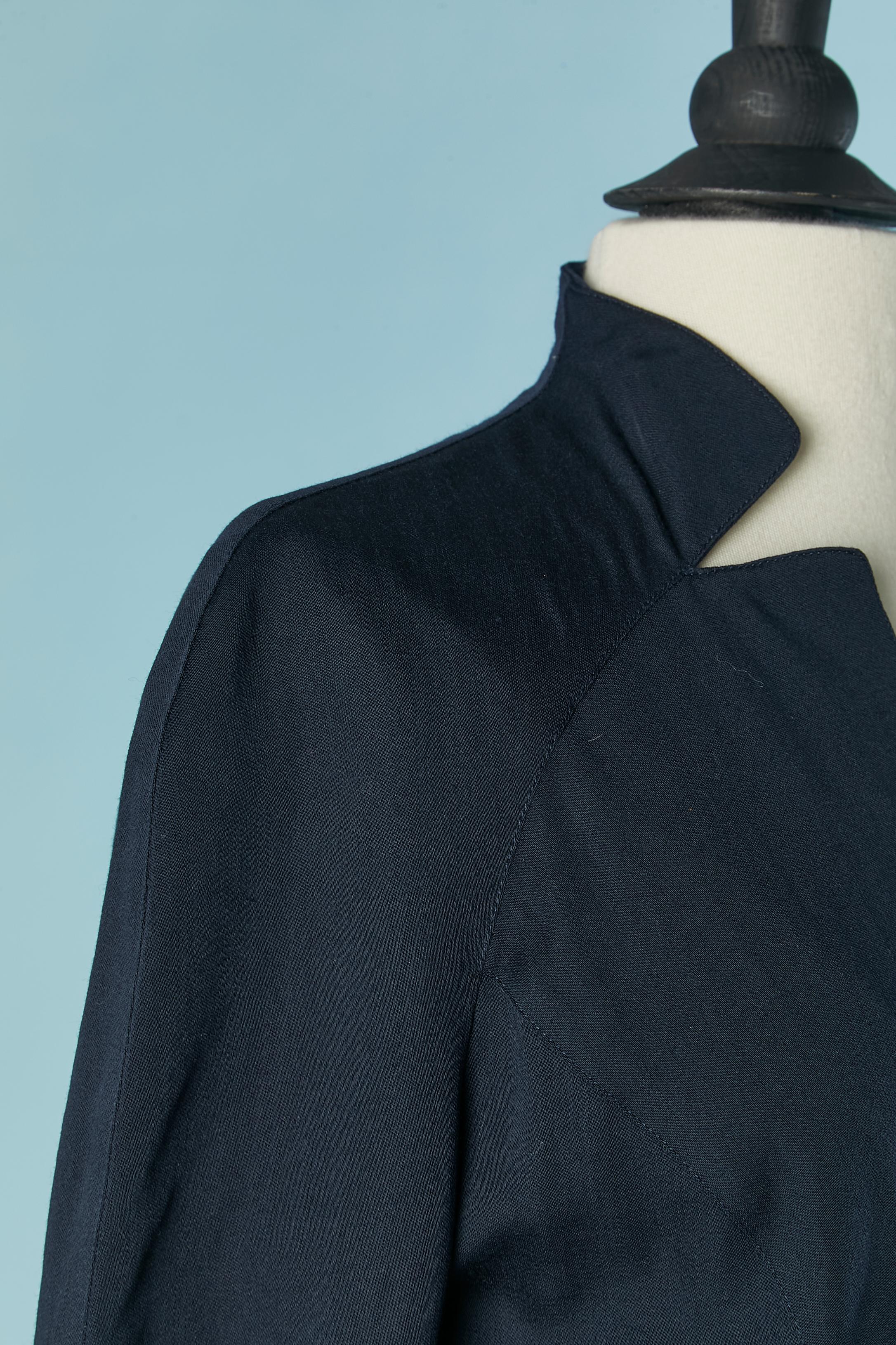 Thin navy blue wool wrap dress THIERRY MUGLER In Excellent Condition For Sale In Saint-Ouen-Sur-Seine, FR