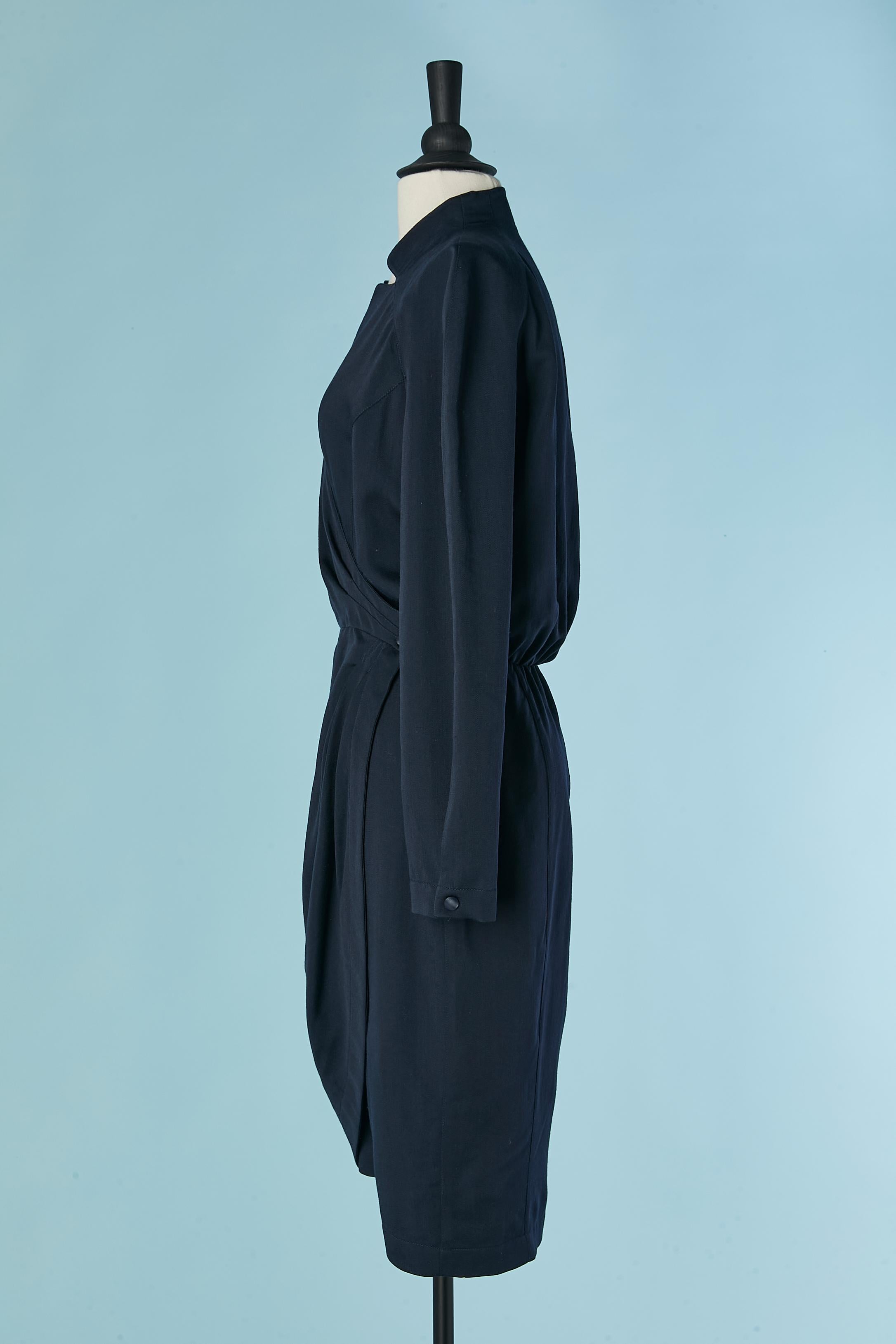 Women's Thin navy blue wool wrap dress THIERRY MUGLER For Sale