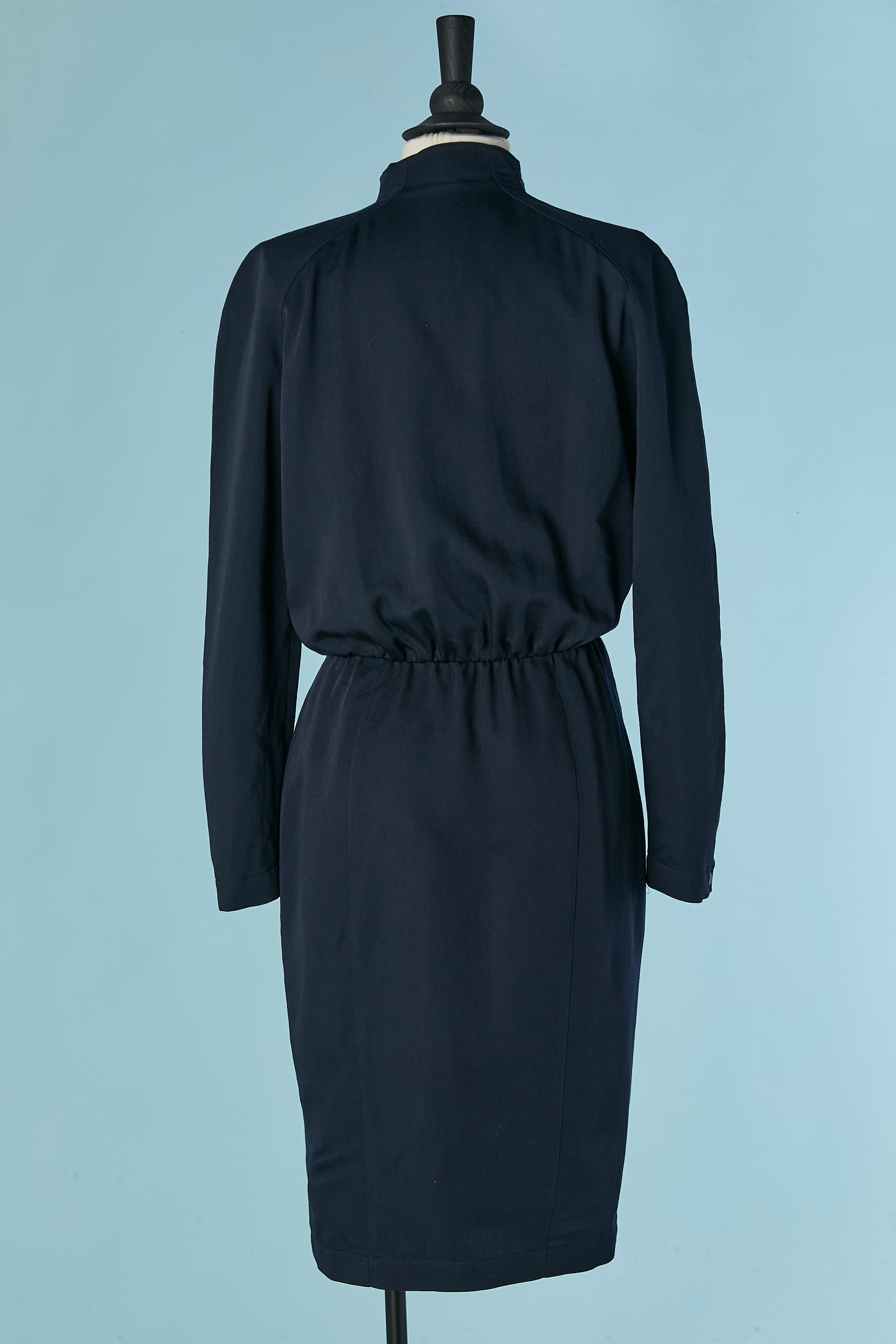 Thin navy blue wool wrap dress THIERRY MUGLER For Sale 1