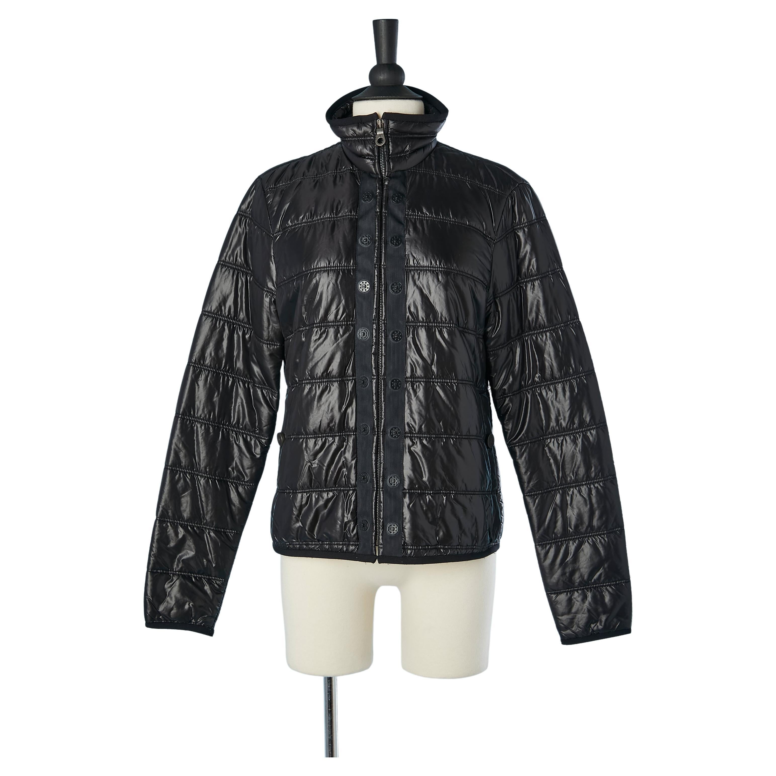 Thin padded black nylon jacket with zip in the middle front Chanel  For Sale