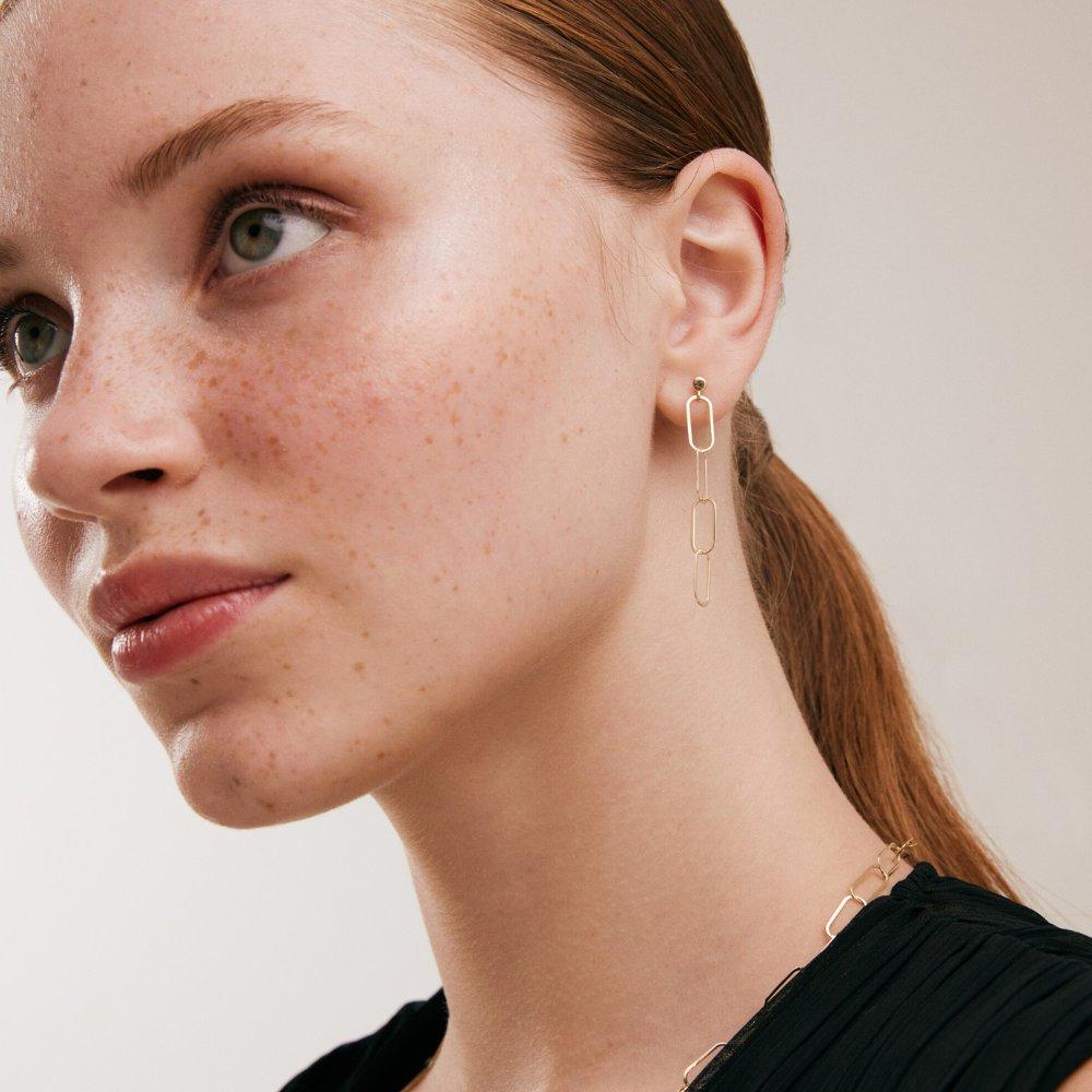 Women's Thin Paper Clip Earrings in 14K Solid Yellow Gold For Sale