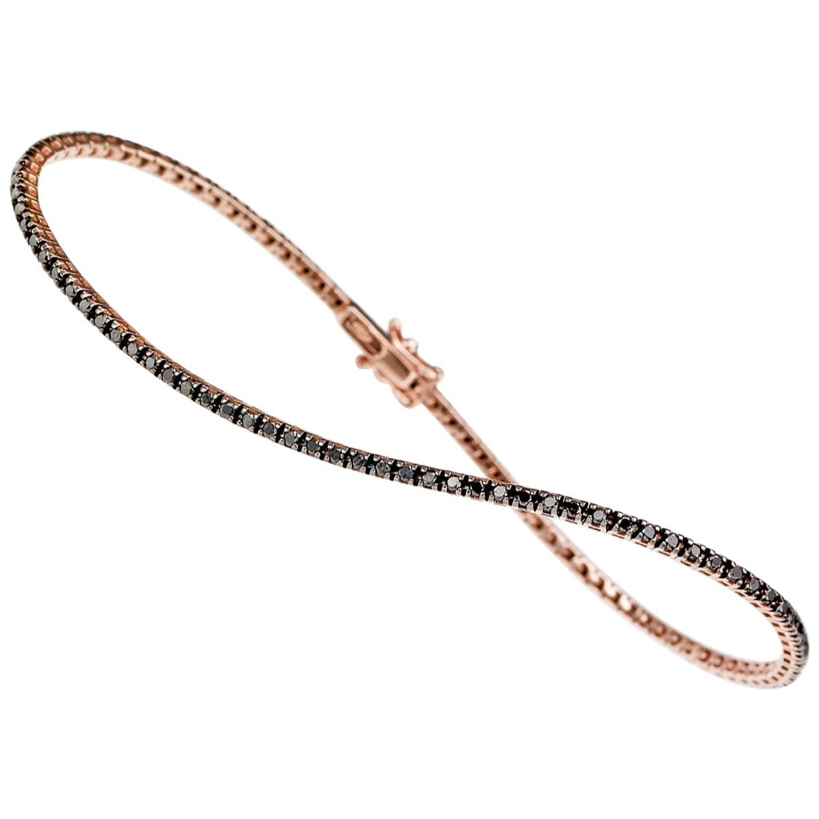 Thin Pink Gold and Black Diamond Infinite Tennis Bracelet For Sale
