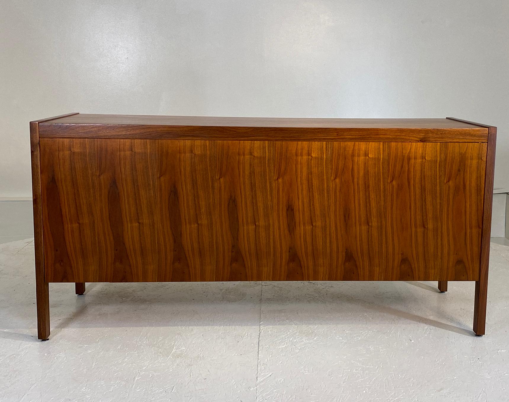 American Thin Profile Walnut Desk with Chrome Accents For Sale