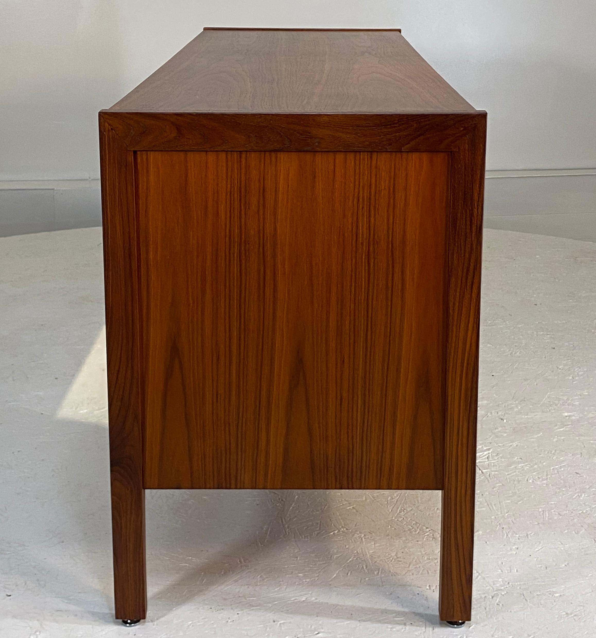Mid-20th Century Thin Profile Walnut Desk with Chrome Accents For Sale