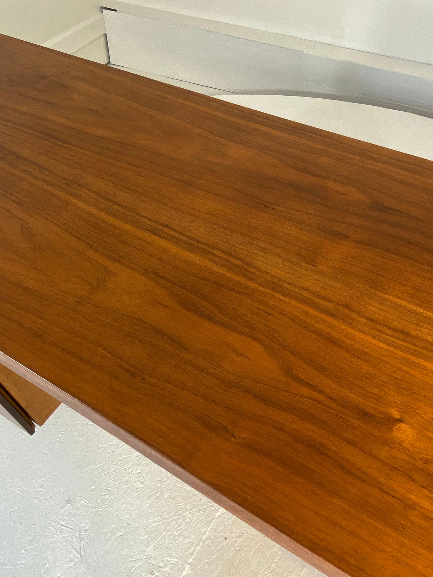 Thin Profile Walnut Desk with Chrome Accents For Sale 1