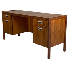 Thin Profile Walnut Desk with Chrome Accents