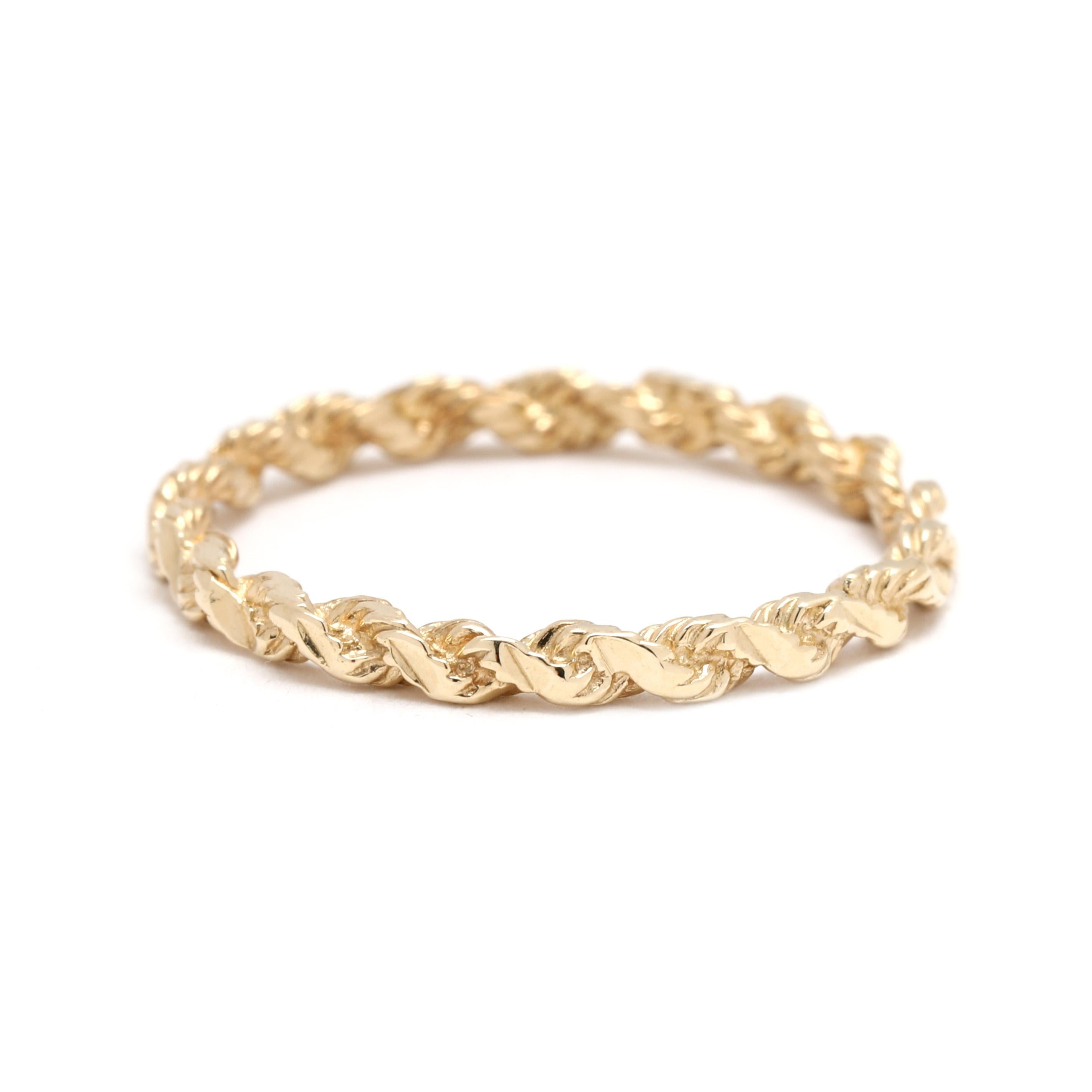 Women's or Men's Thin Rope Band Ring, 14k Yellow Gold, Ring Size 5.25