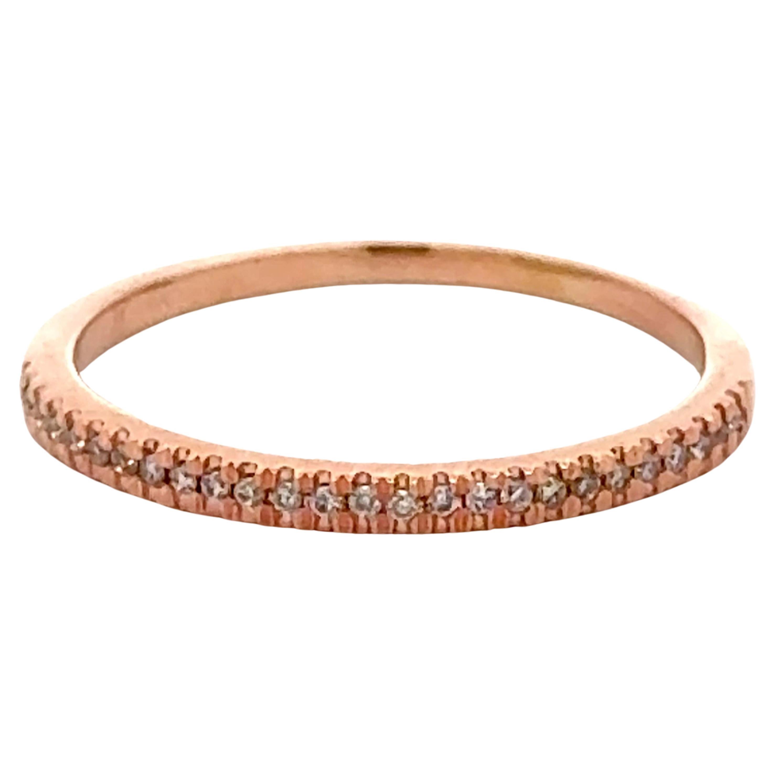 Thin Rose Gold Diamond Band Ring 14k