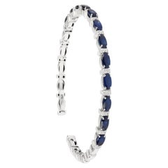 Thin Sapphire & Diamond Cuff Bracelet in 18K White Gold, Small