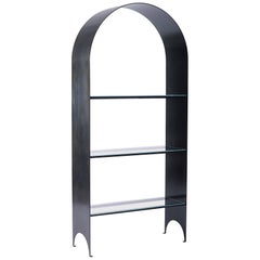 Thin Shelf Single in Contemporary Blackened Steel and Starphire Glass