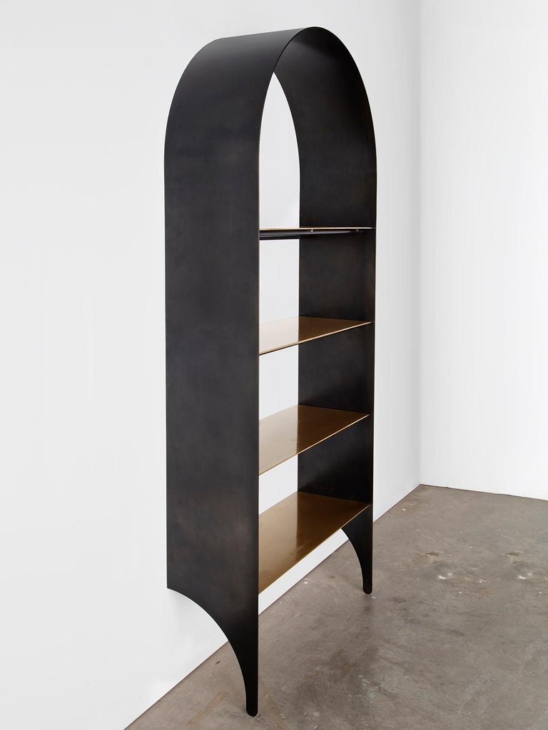 Thin Shelf Single in Contemporary Blackened Steel and Steel Inset