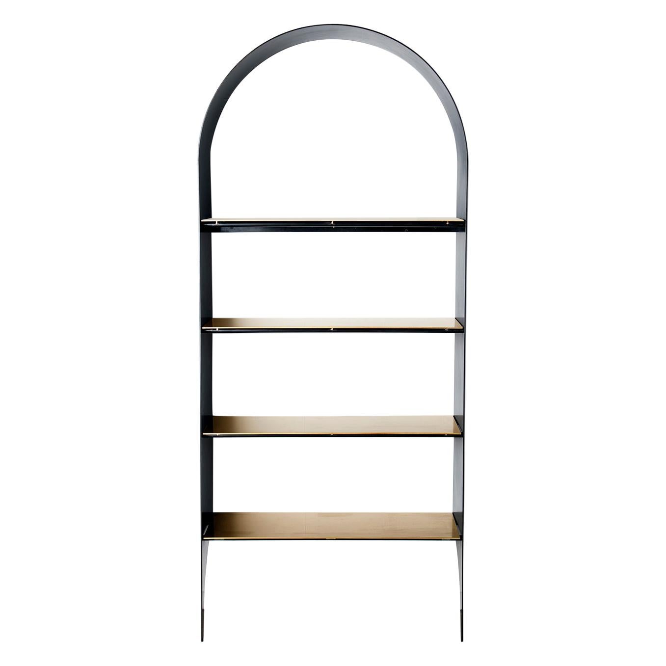 Thin Shelf Single in Contemporary Blackened Steel and Steel Inset Shelves