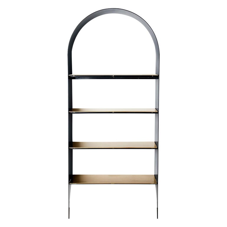 Thin Shelf Single in Contemporary Blackened Steel and Steel Inset