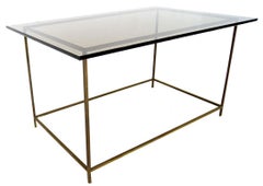 Thin Solid Brass Base Mid-Century Modern Glass Top Table