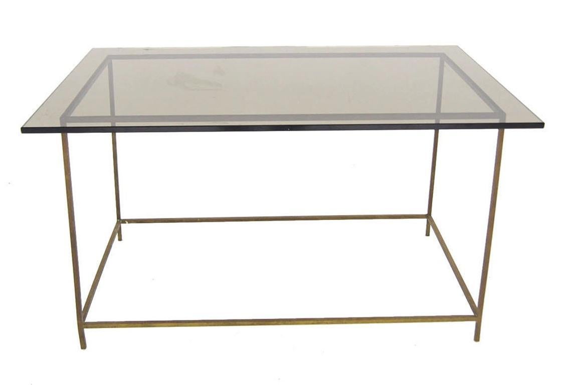 Mid-20th Century Thin Solid Brass Base Mid-Century Modern Glass Top Table For Sale