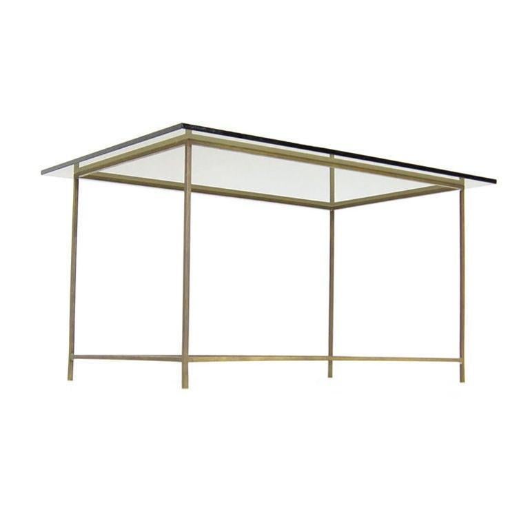 Thin Solid Brass Base Mid-Century Modern Glass Top Table For Sale 1