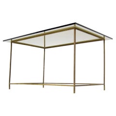 Retro Thin Solid Brass Base Mid-Century Modern Glass Top Table