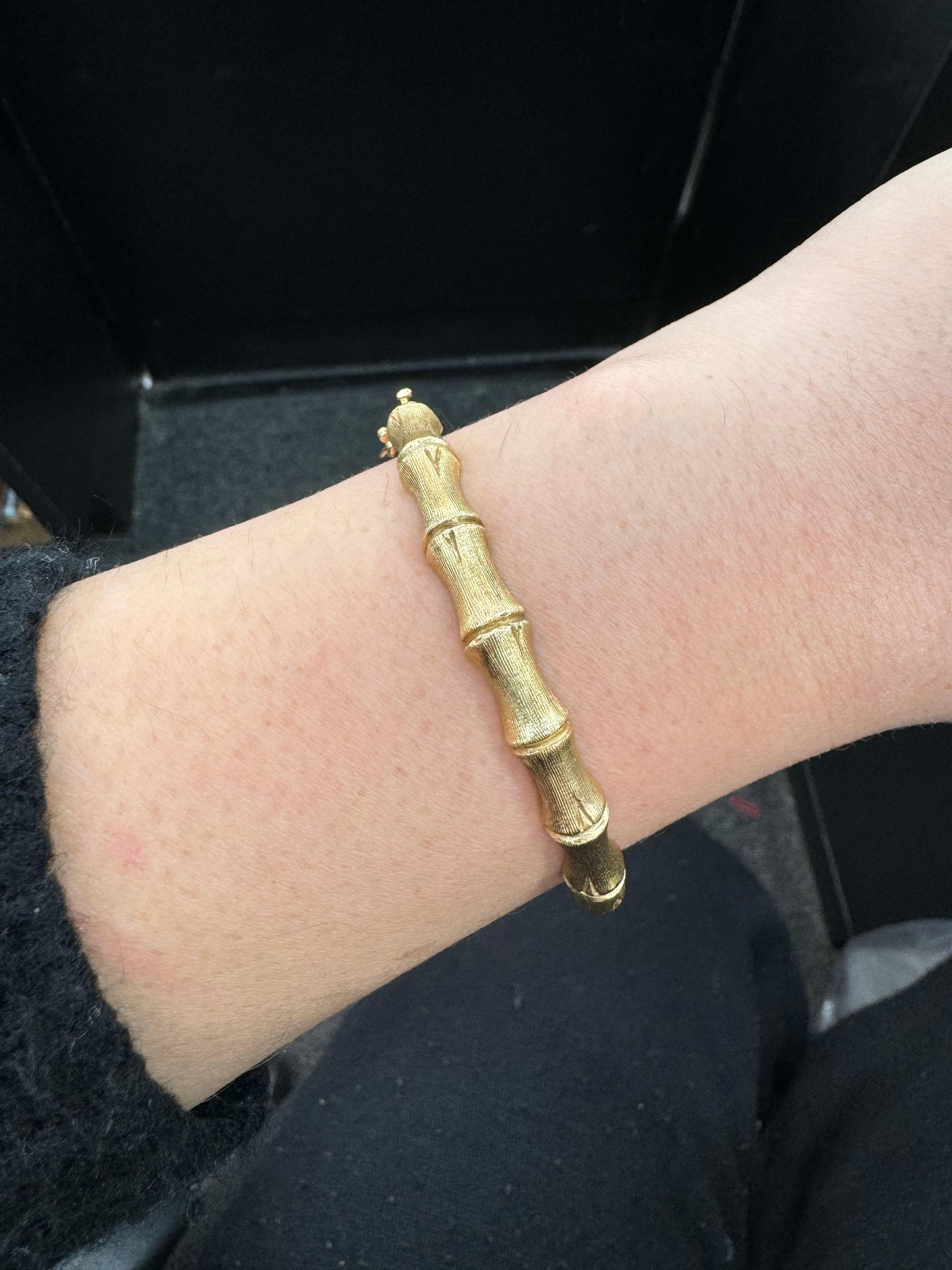 Bracelet jonc empilable à motif de bambou en or jaune 14 carats 15,3 grammes Pour femmes en vente