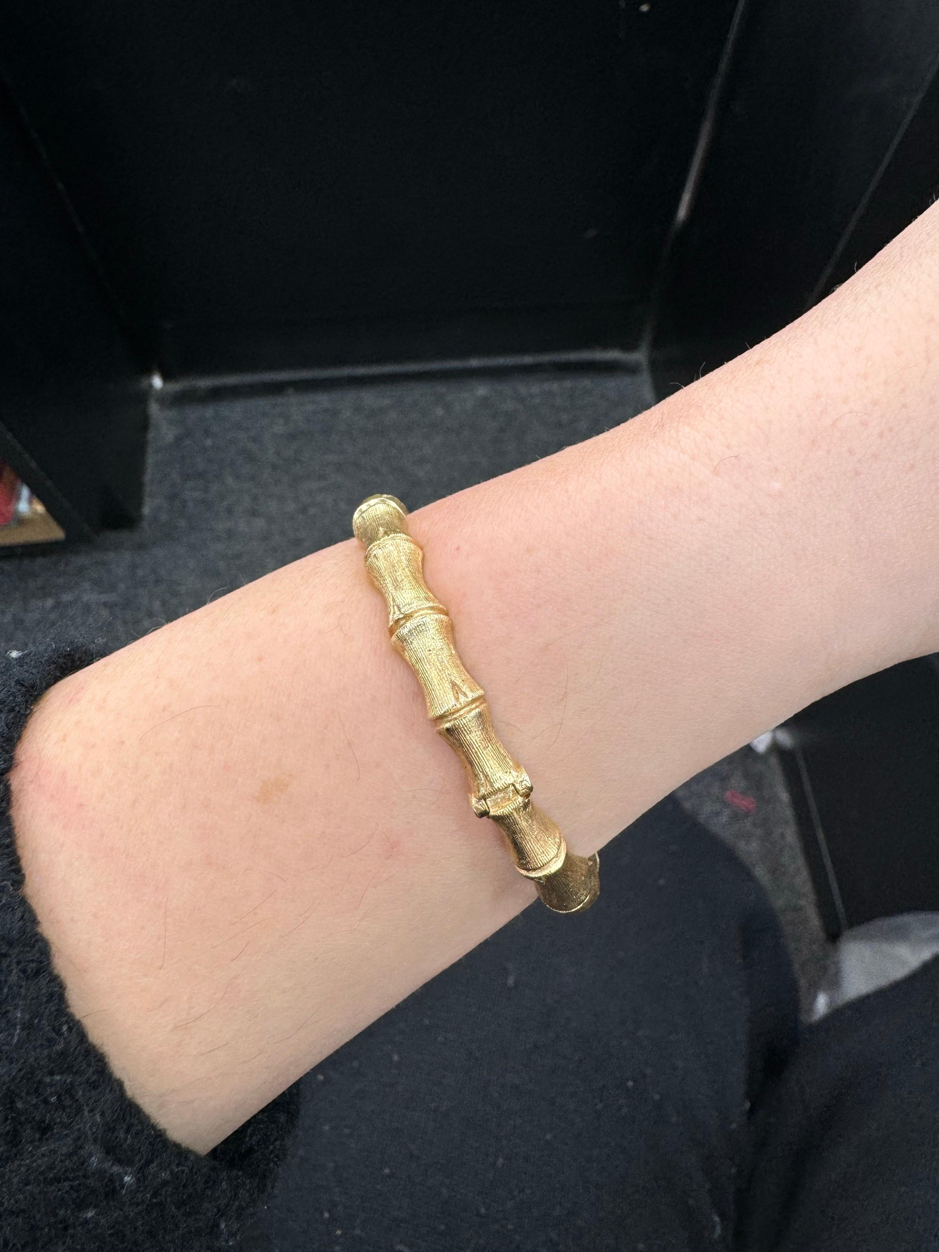 Bracelet jonc empilable à motif de bambou en or jaune 14 carats 15,3 grammes en vente 1