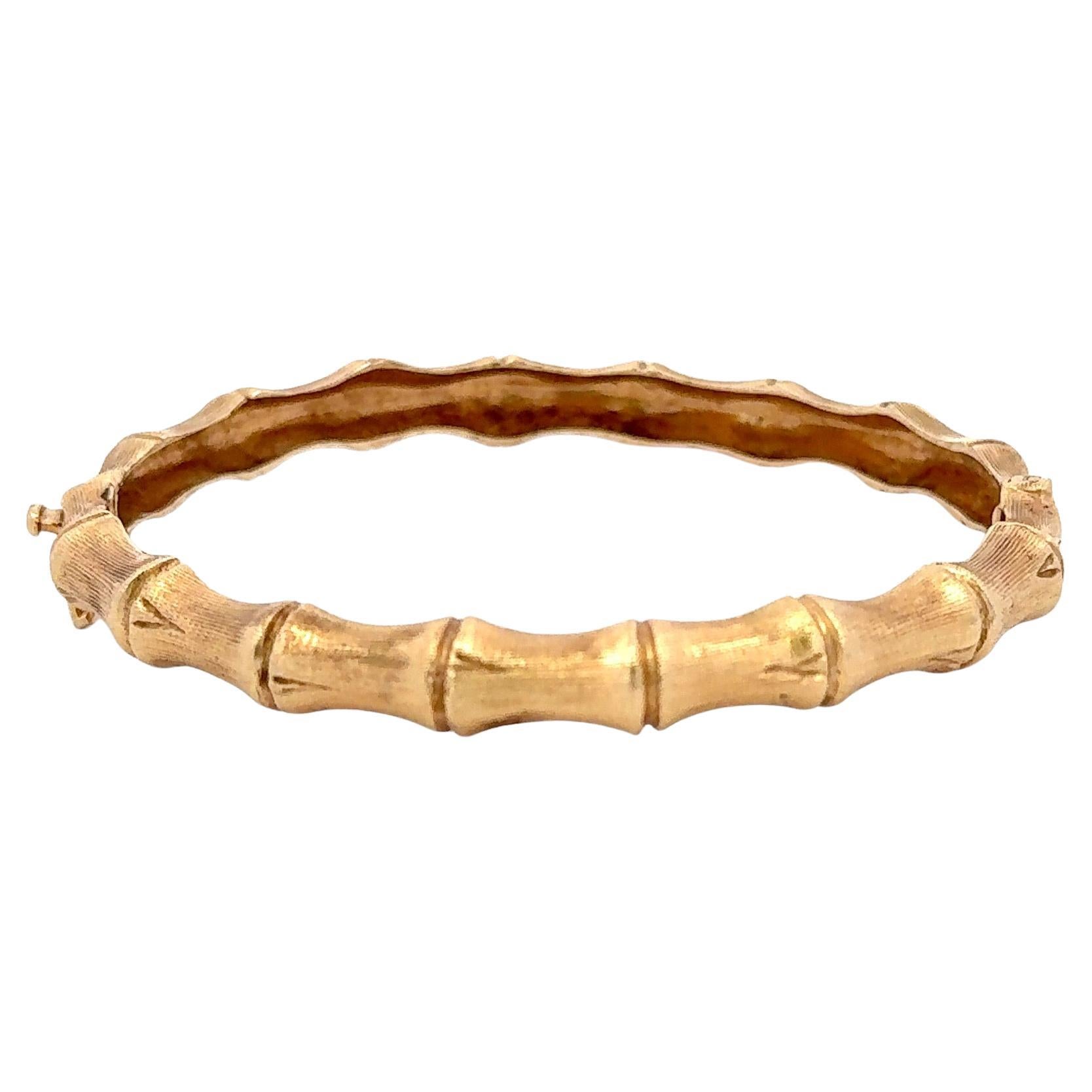 Thin Stackable Bamboo Motif Bangle Bracelet 14 Karat Yellow Gold 15.3 Grams