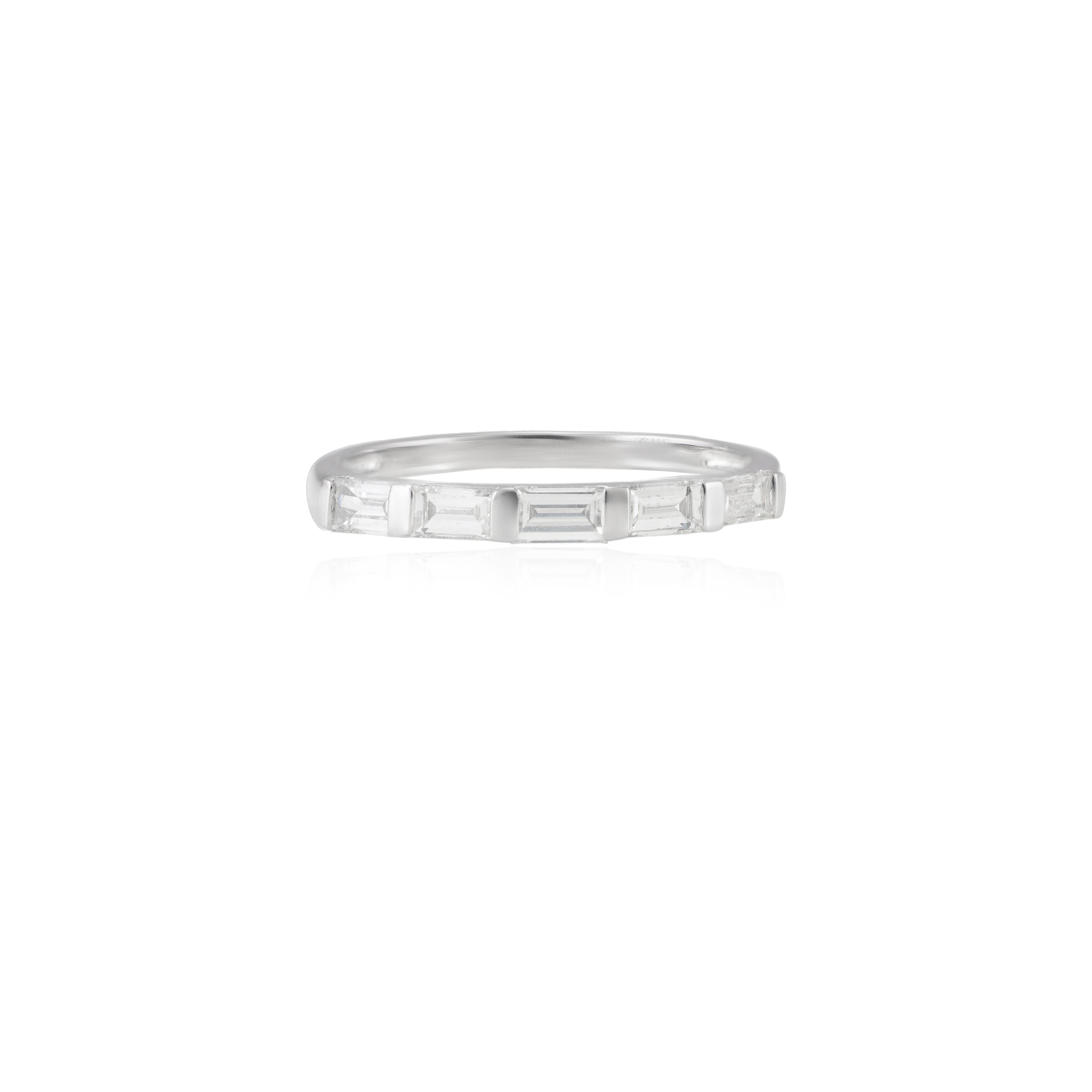For Sale:  Thin Stacking Baguette Cut Diamond Band Ring in 14kt Solid White Gold 2