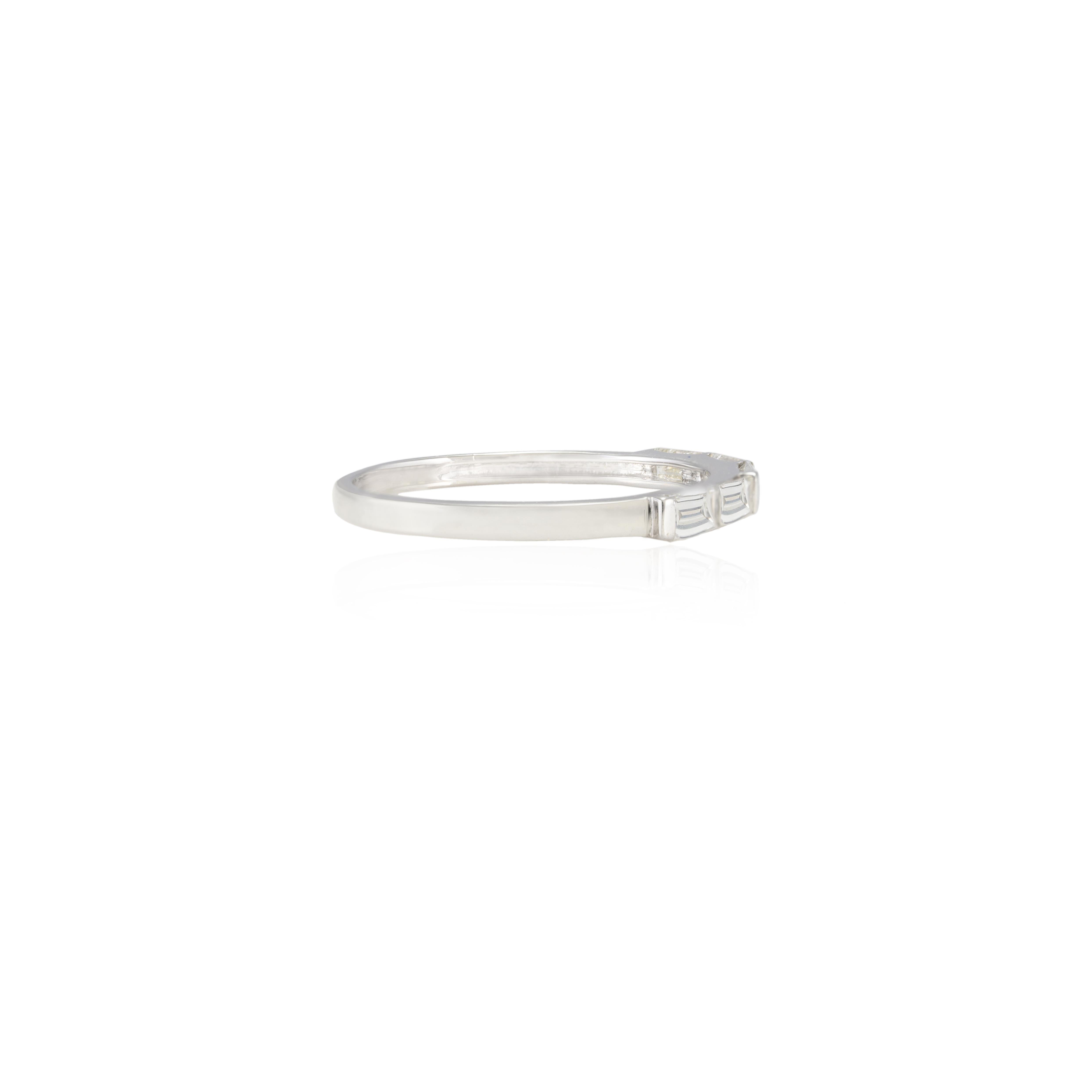 For Sale:  Thin Stacking Baguette Cut Diamond Band Ring in 14kt Solid White Gold 6