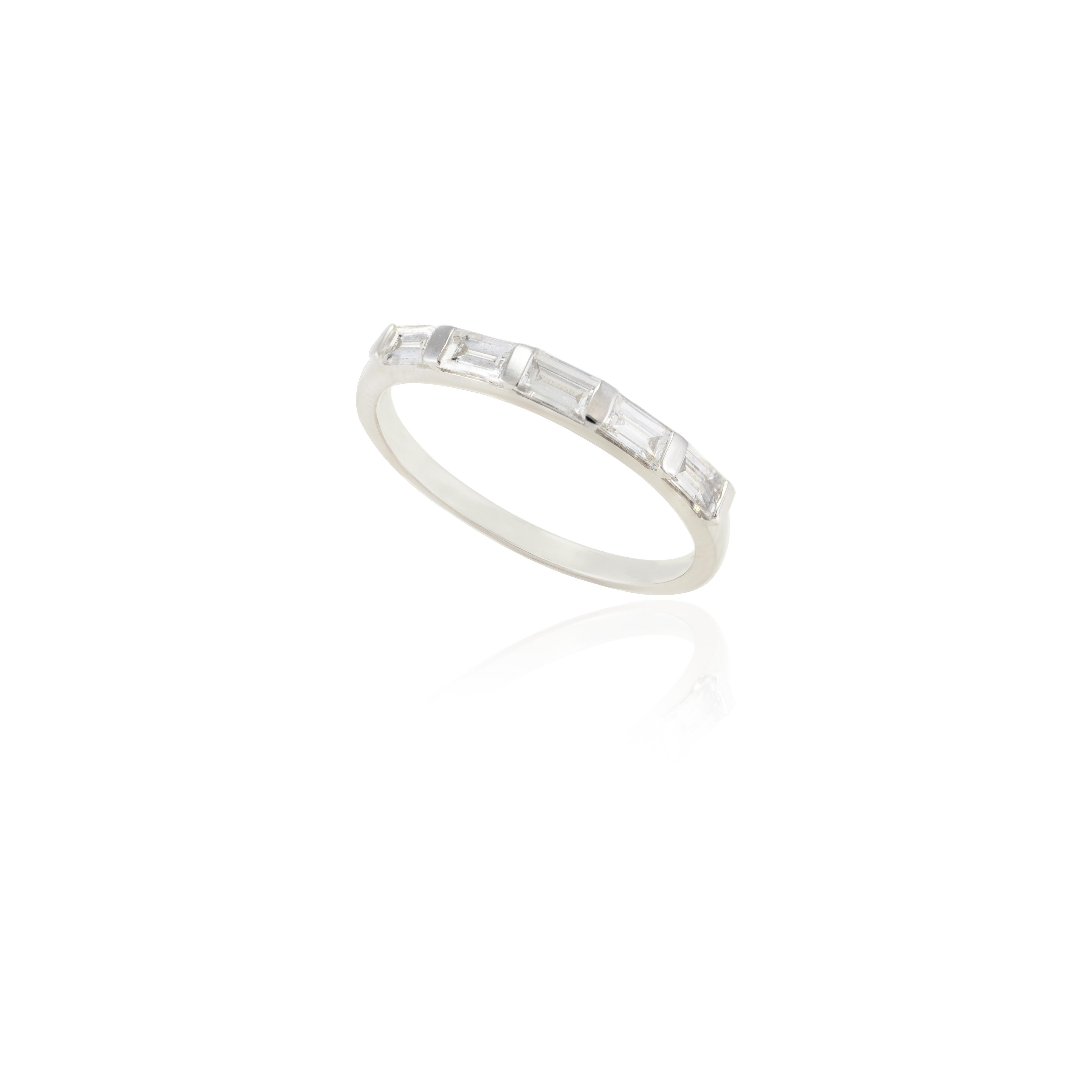 For Sale:  Thin Stacking Baguette Cut Diamond Band Ring in 14kt Solid White Gold 8
