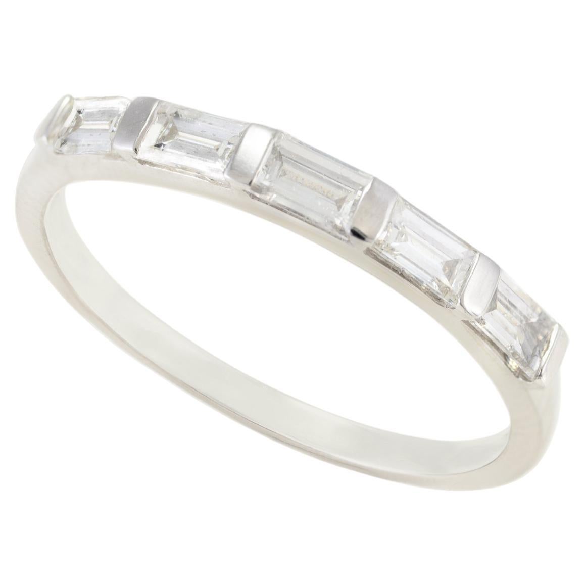 For Sale:  Thin Stacking Baguette Cut Diamond Band Ring in 14kt Solid White Gold