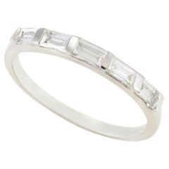 Thin Stacking Baguette Cut Diamond Band Ring in 14kt Solid White Gold