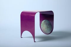 Thin Stool in Contemporary Powdered-Coated Steel with a Brass Patina Inlay