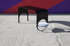 Thin Table 2 in Contemporary Blackened Steel with Blue Marble Shelf