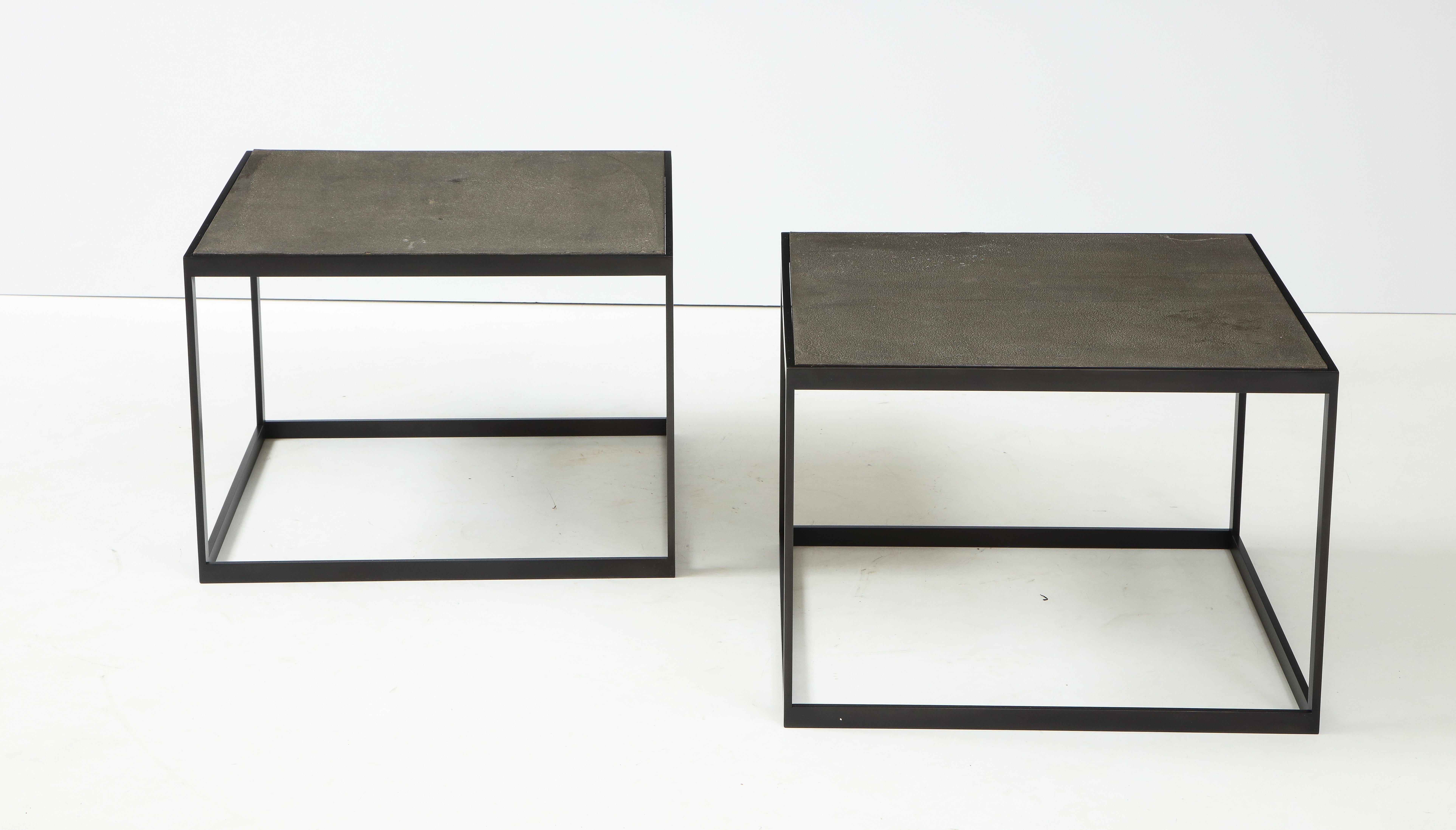 Metal Pair of 'Thin' Table, Custom, Made to Order Coffee Side Tables Hand Made For Sale