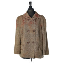 Vintage Thin tweed wool double breasted jacket with felt pattern Christian Lacroix 