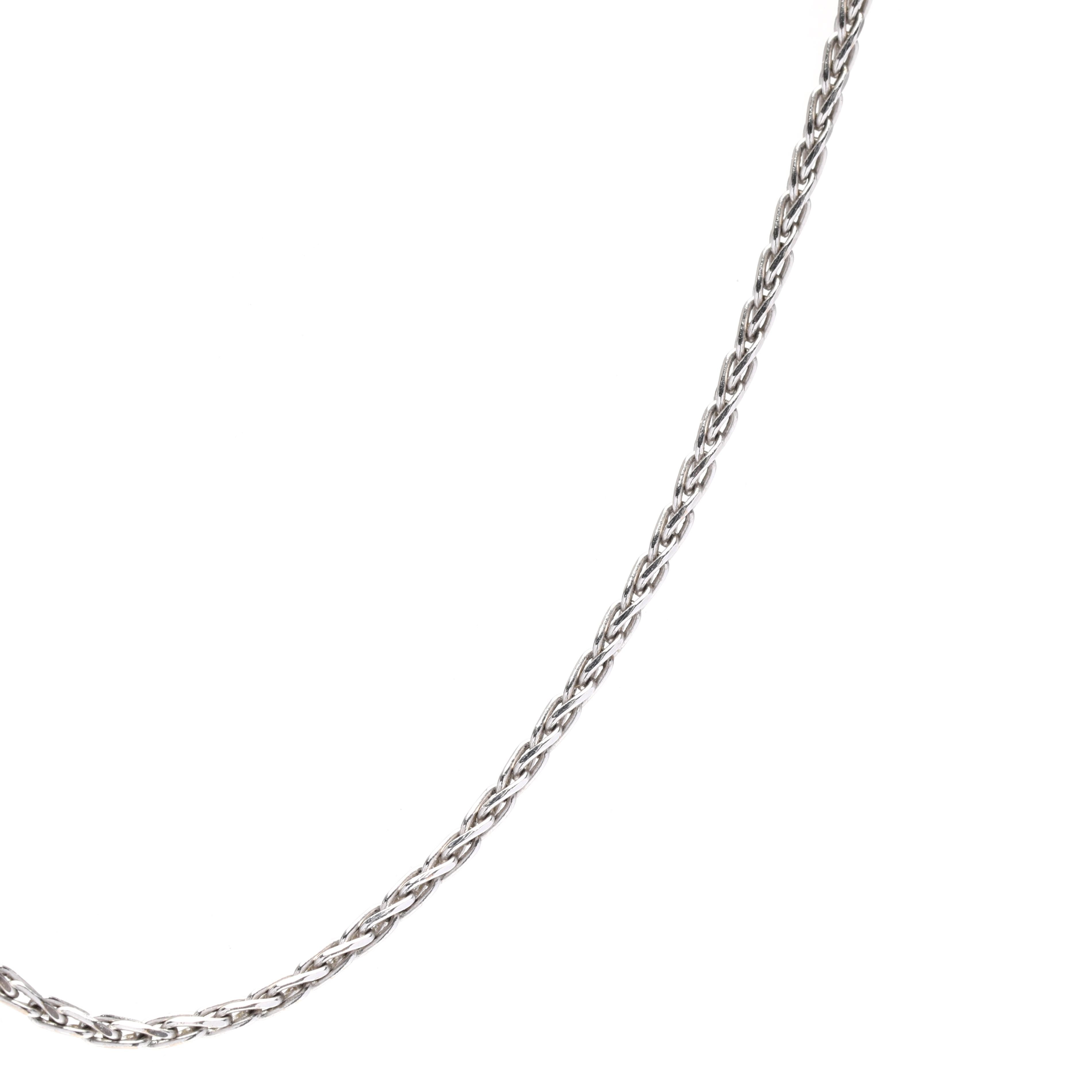 This stunning 14K white gold wheat chain is perfect for layering and stacking. Crafted from genuine 14K white gold, this thin pendant chain is 18 inches in length and has a delicate wheat pattern. Perfect for a special occasion or everyday wear,