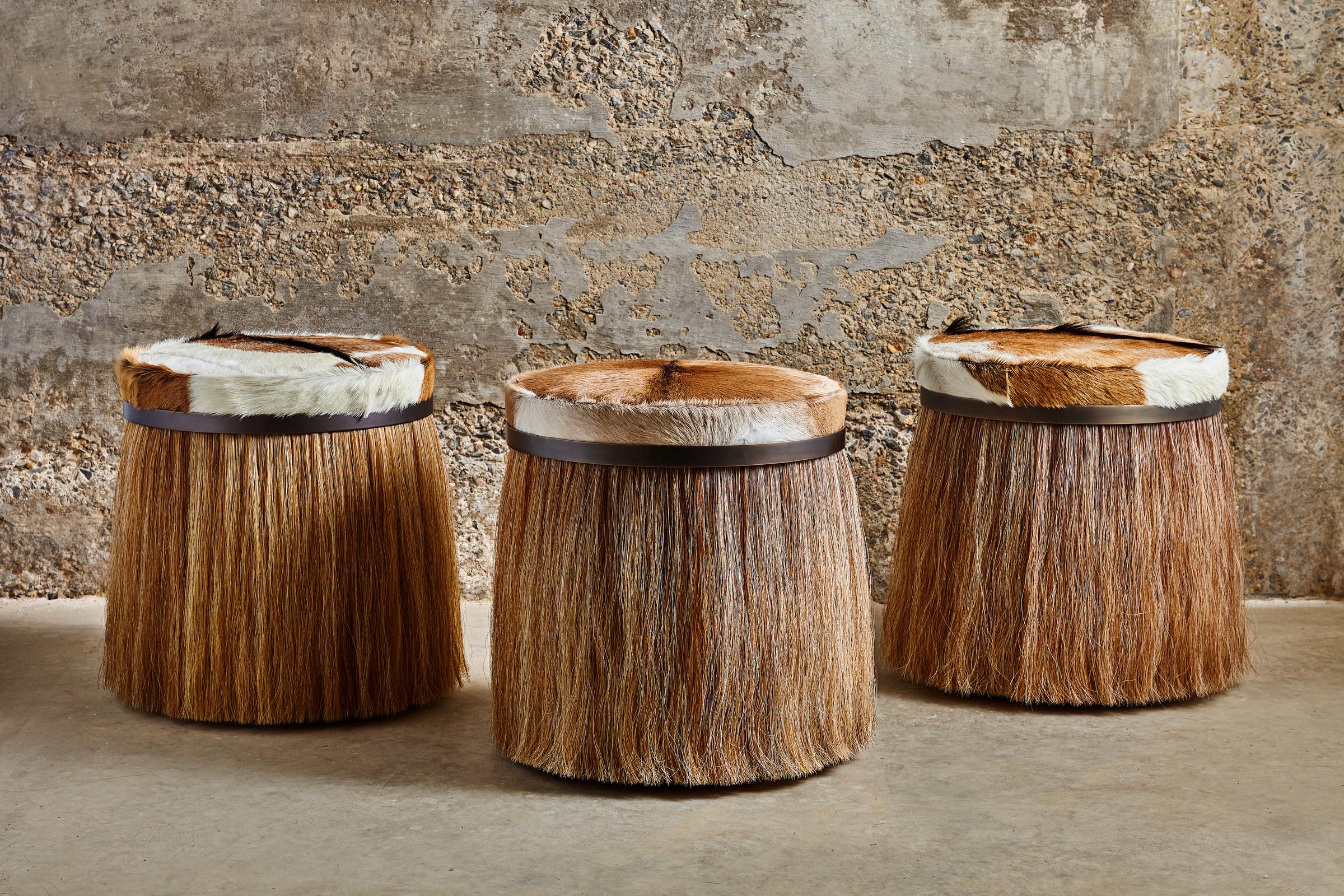 Konekt Thing 1 Stool in Polished Brass, Horsehair and Merino Wool Velvet In New Condition For Sale In New York, NY