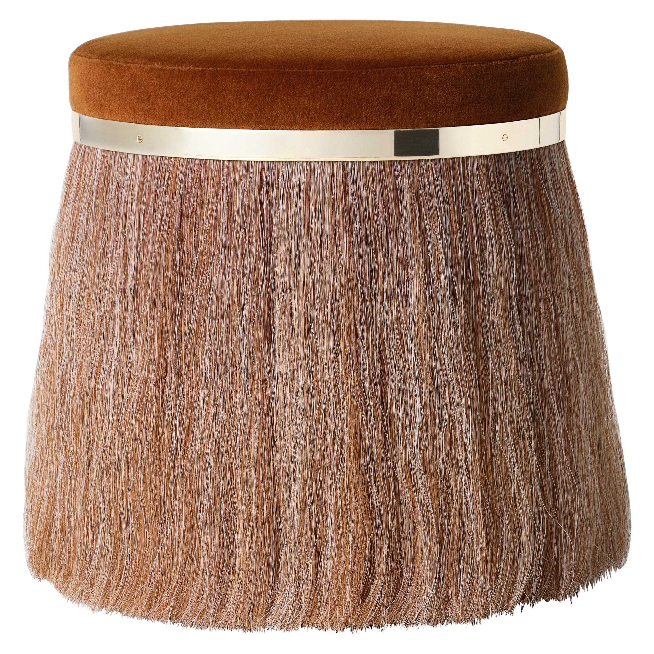 Konekt Thing 1 Stool with Polished Brass and Horsehair For Sale