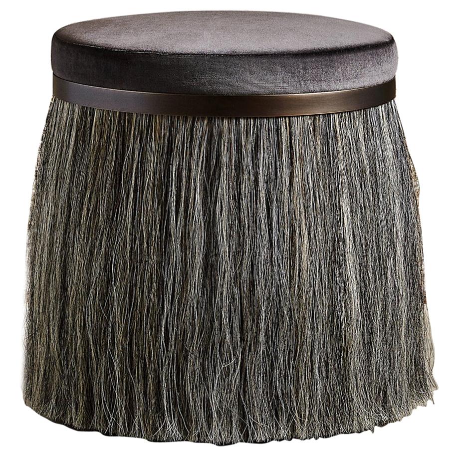 Konekt Thing 1 Stool with Oil-Rubbed Bronze, Horse Hair and Velvet For Sale