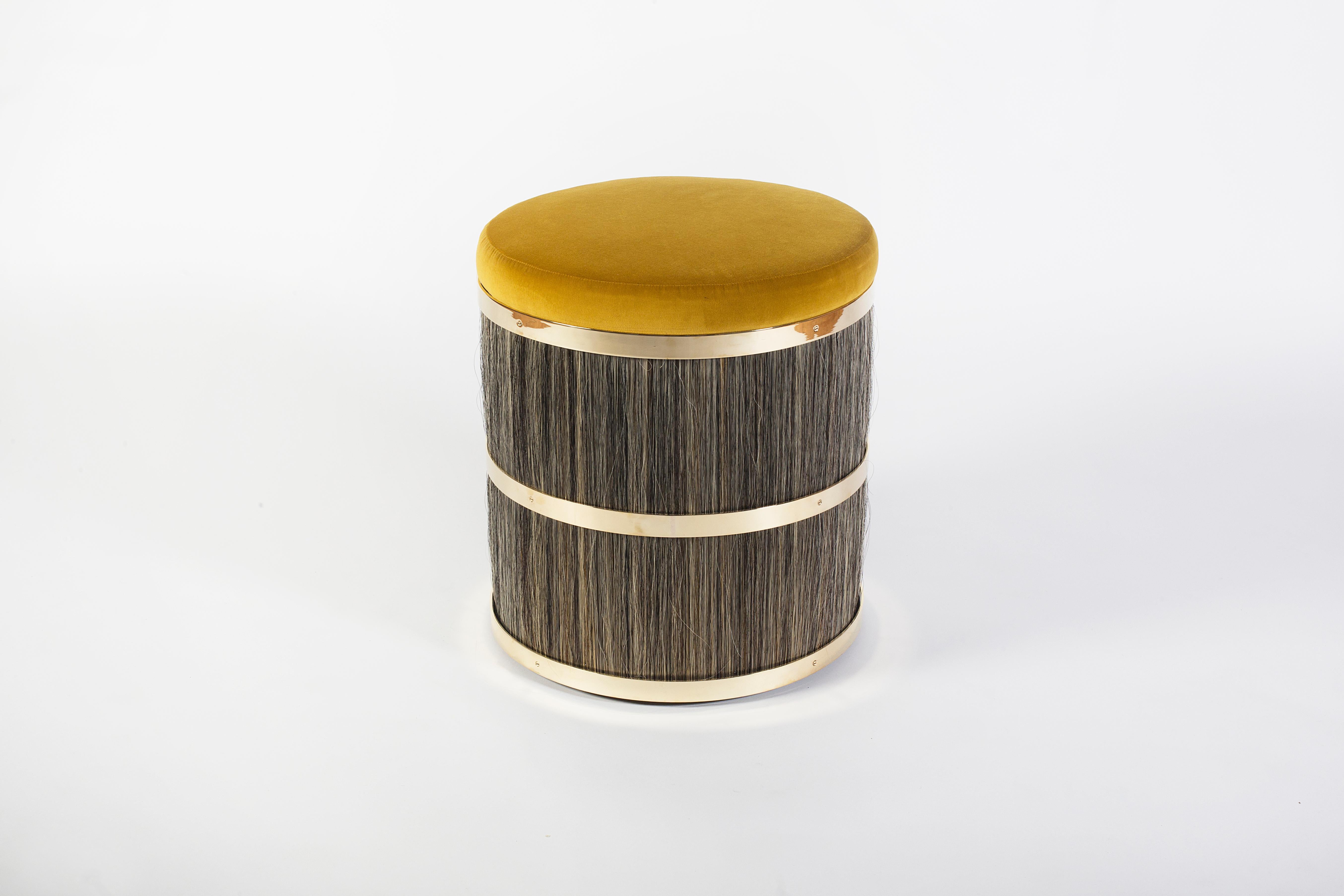 Konekt Thing 2 Stool with Antique Brass, Horse Hair and Velvet In New Condition For Sale In New York, NY