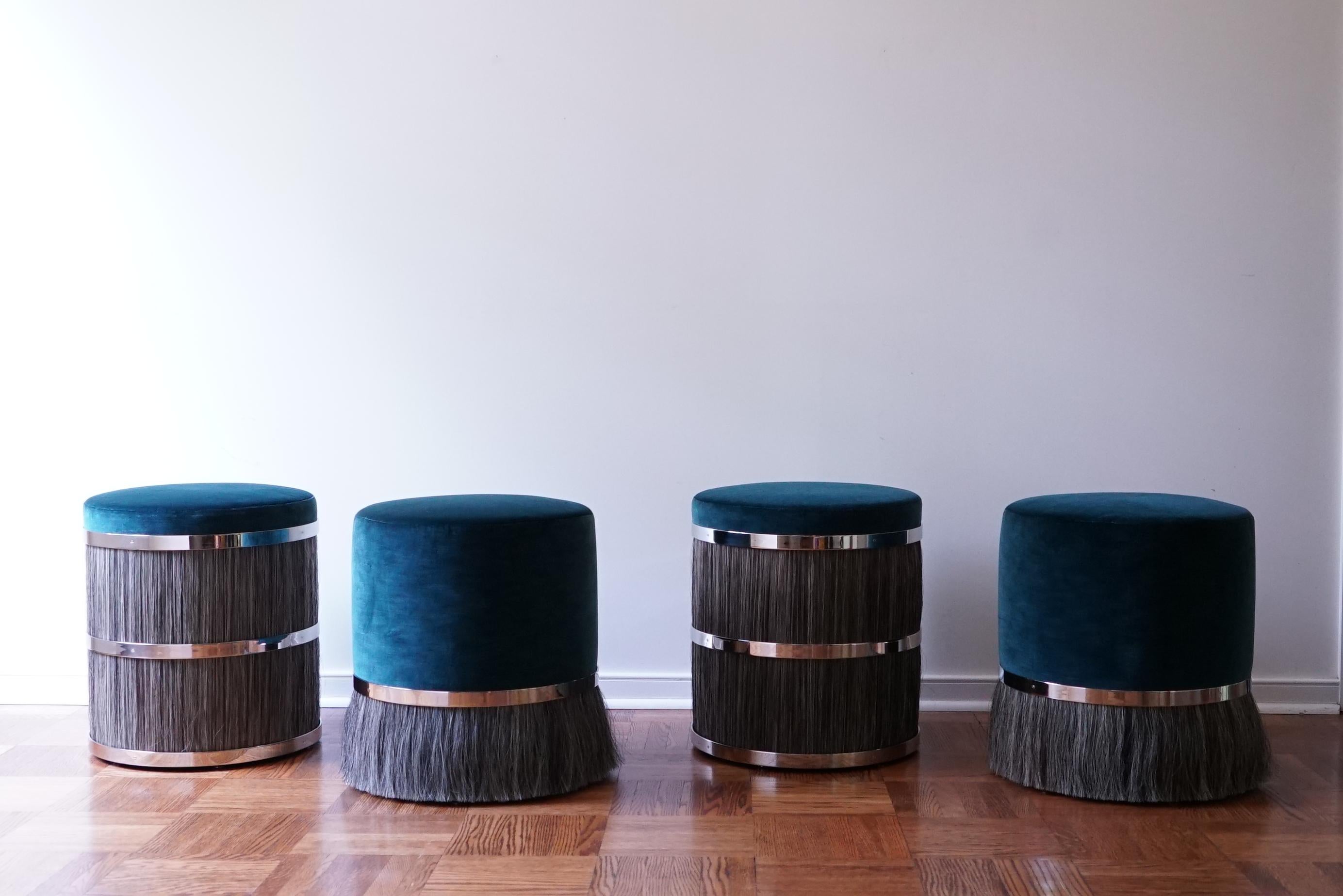 Konekt Thing 2 Stool with Polished Brass, Horse Hair and Velvet In New Condition For Sale In New York, NY