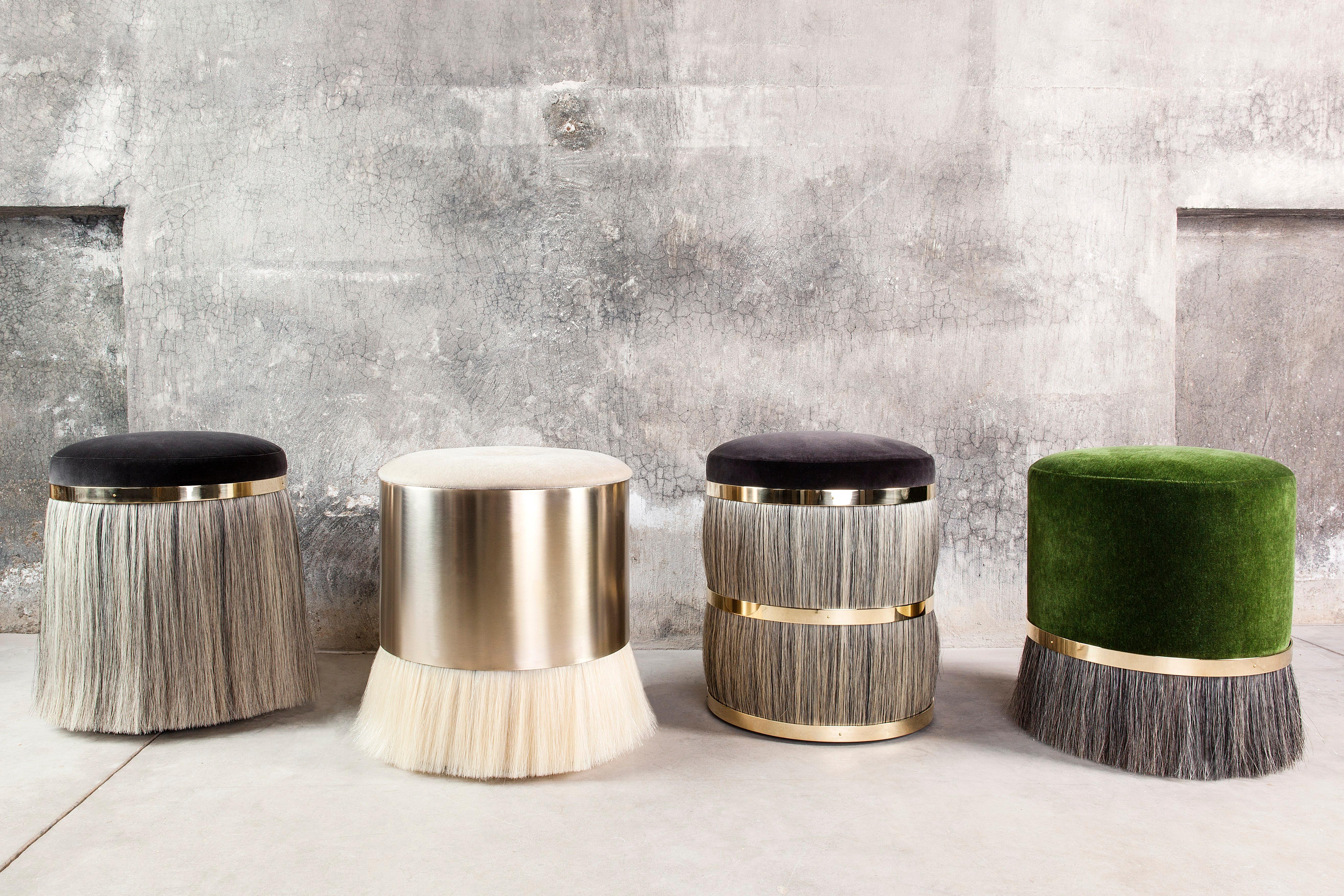 Konekt Thing 3 Stool with Brass, Horse Hair, and Velvet or COM In New Condition For Sale In New York, NY