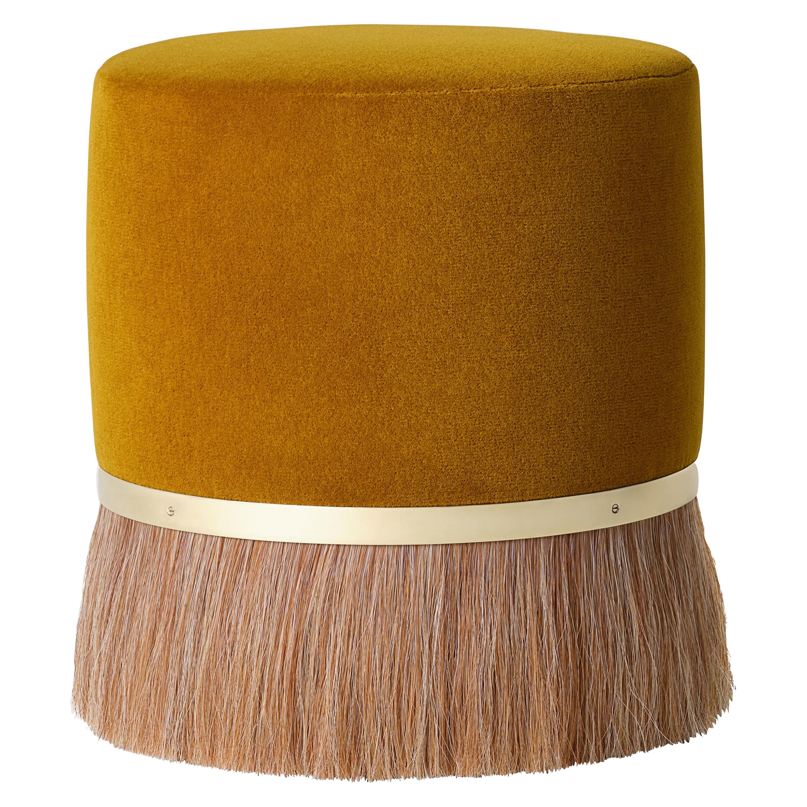 Konekt Thing 3 Stool in Satin Brass, Horse Hair and Merino Wool Velvet