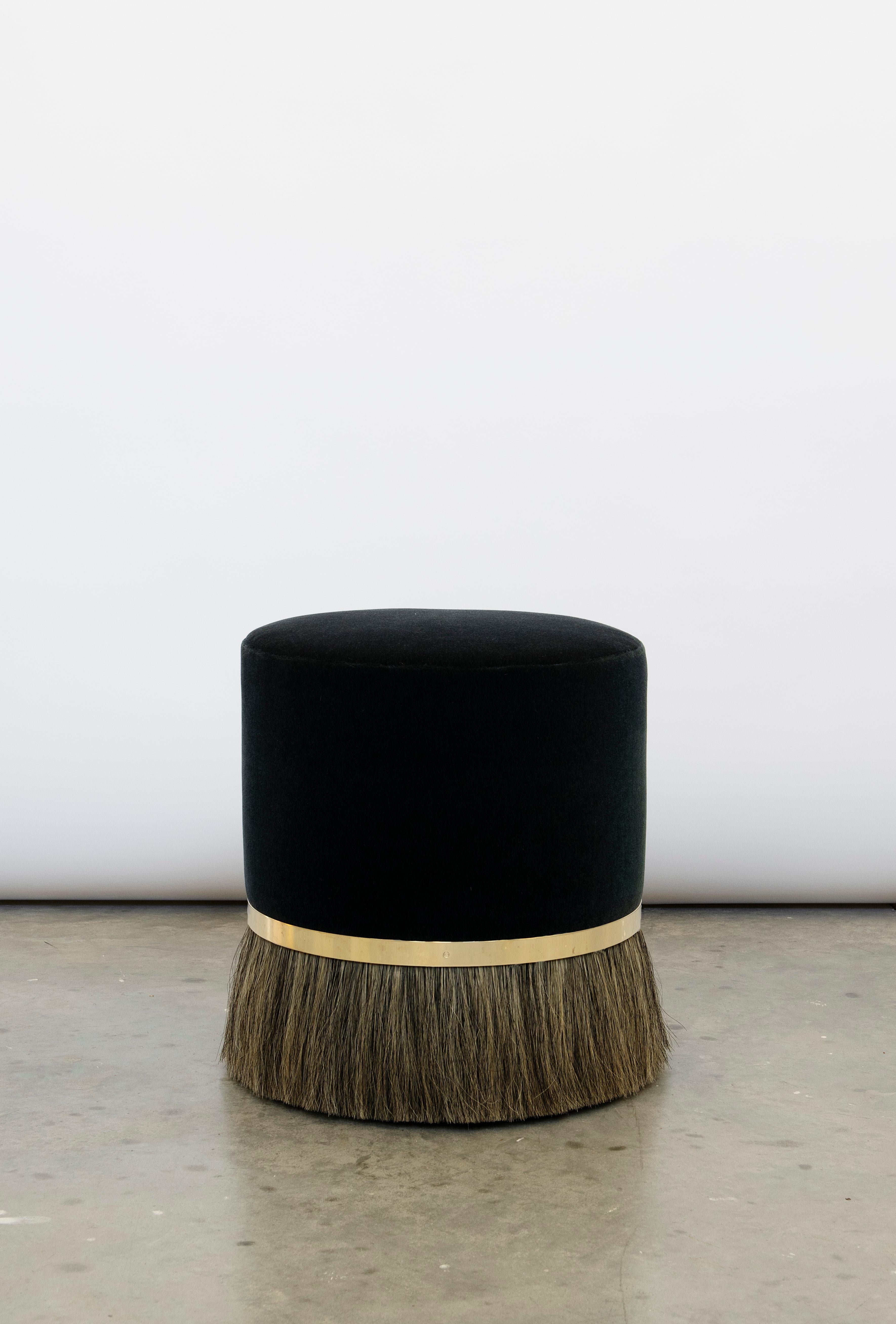 American 2 Thing 3 Stool with Horse Hair, Brass and Mohair