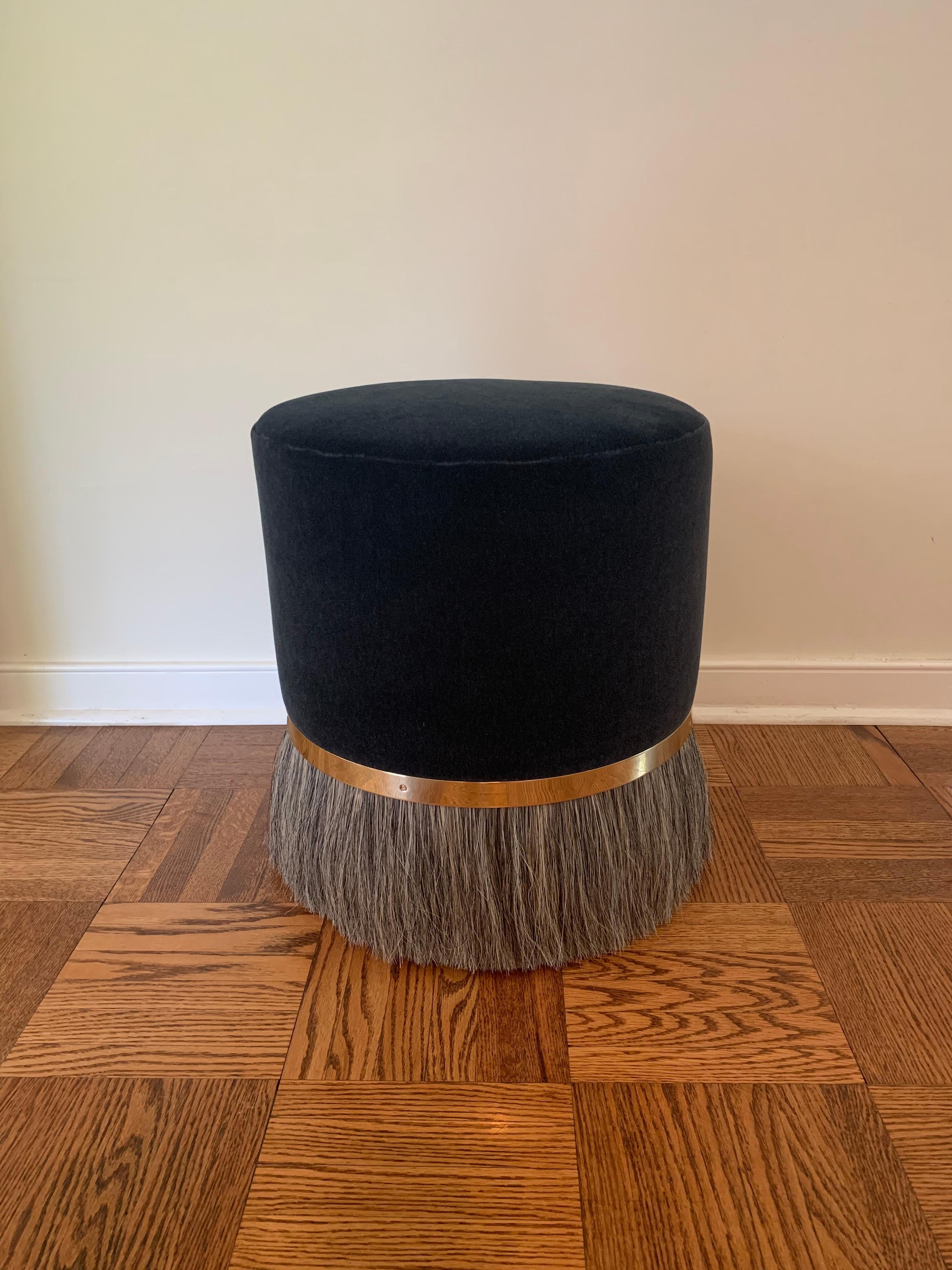 2 Thing 3 Stool with Horse Hair, Brass and Mohair 1